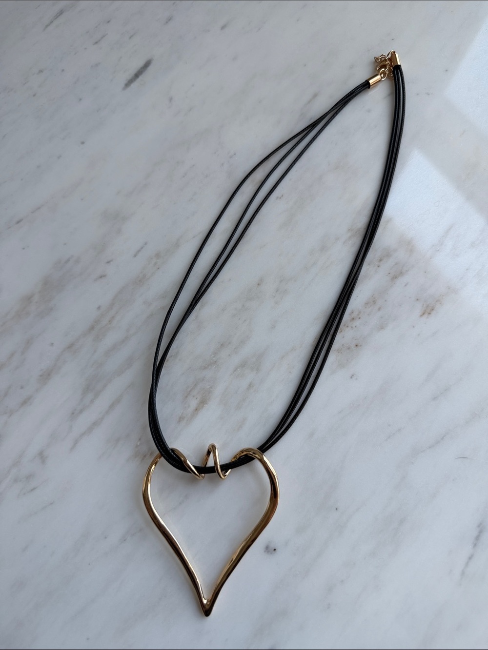 Gold tone metal spiral heart shaped pendant Necklace- romantic , art deco - Picture 3 of 5